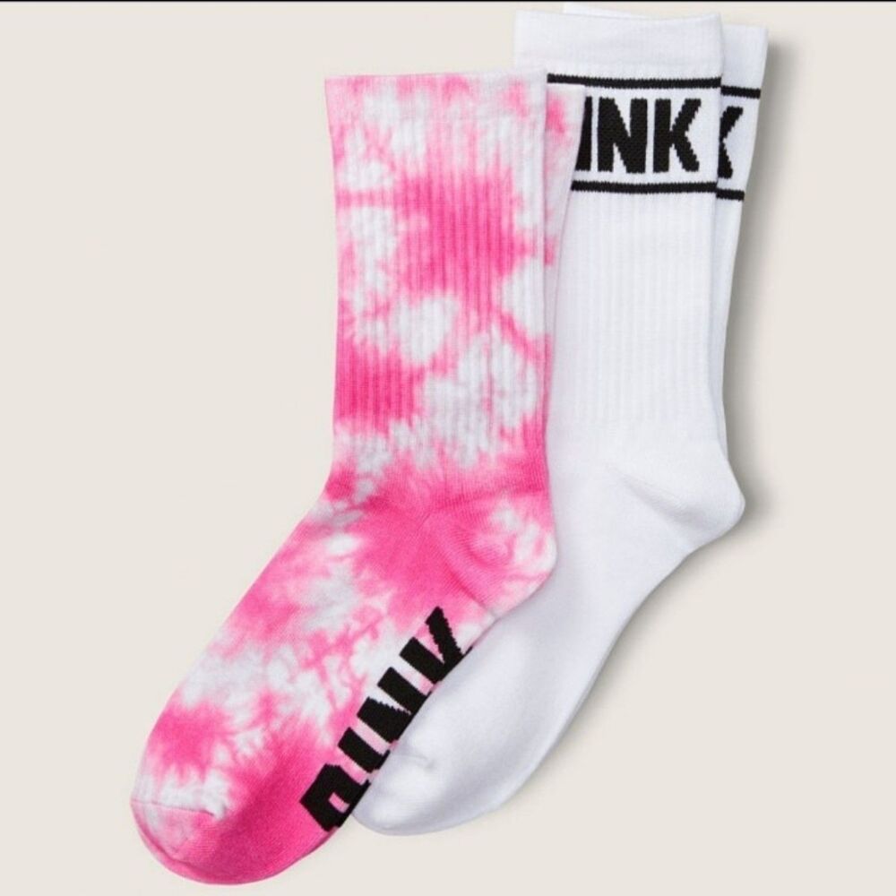 VS PINK crew socks 2 pack tie dye white